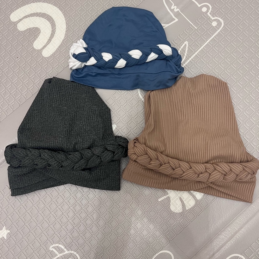Stylish Braided Beanie Set(hat) - Blue, Black, and Brown